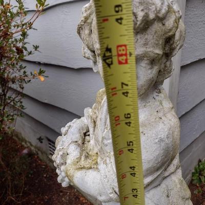 Concrete Garden Statute Young Child Carrying Basket on Pedestal