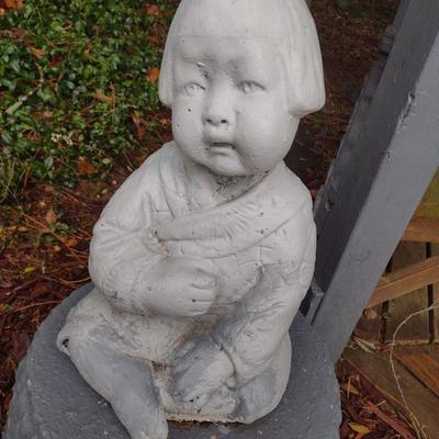Concrete Garden Statue Asian Girl Sitting on Concrete Plant Pot