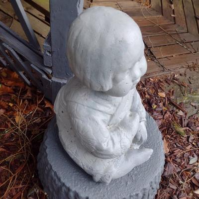 Concrete Garden Statue Asian Girl Sitting on Concrete Plant Pot