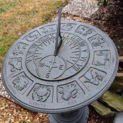 Cast Metal Garden Sundial on Pedestal