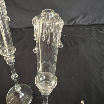 Catskill Mountain Crystal - Pair of Hand Blown Oil Lamps by Rodney Sage (K-RG)