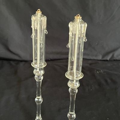 Catskill Mountain Crystal - Pair of Hand Blown Oil Lamps by Rodney Sage (K-RG)