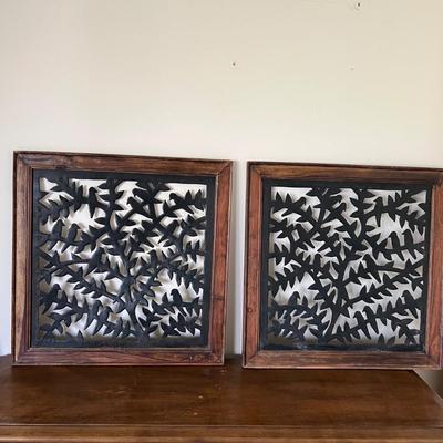 Pair of Wood Framed Metal Wall Art - Three Hands Corp (P-RG)