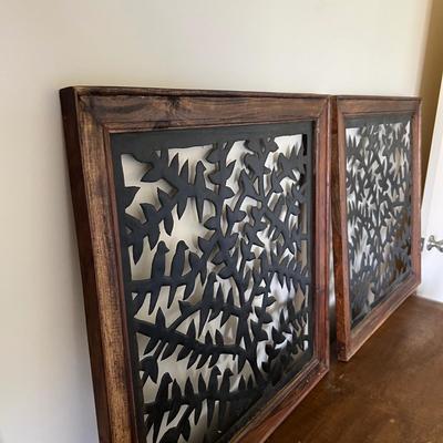 Pair of Wood Framed Metal Wall Art - Three Hands Corp (P-RG)