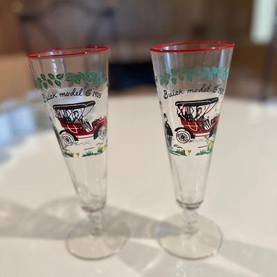 Set of two red rimmed Pilsner Libbey glasses