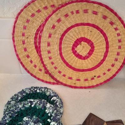 Assortment of Kitchen trivets - wood - cloth - cork - and wicker