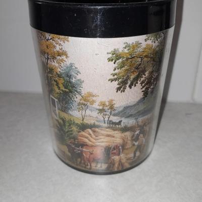 Four Currier & Ives tea Mugs with serving dish