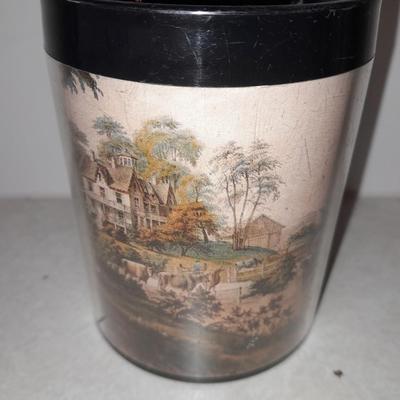 Four Currier & Ives tea Mugs with serving dish