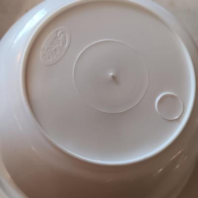 Two sets of plastic food storage containers - nesting - with lids - and serving utensils