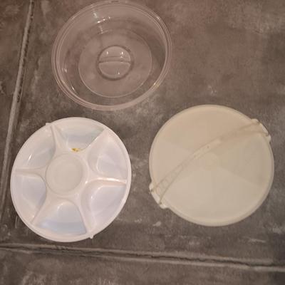 Tupperware - measuring cups - large food storage container - divided dish with dip dish and more.
