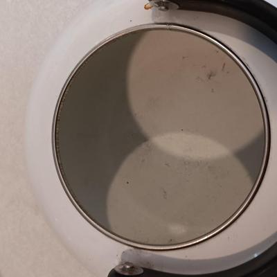White tea kettle with strainer pan and strainer insert.
