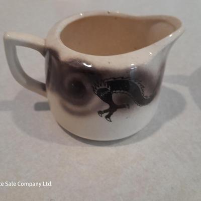 Vintage Chinese Dragon cup set with cream & sugar dishes