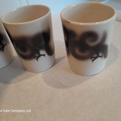 Vintage Chinese Dragon cup set with cream & sugar dishes