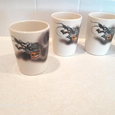 Vintage Chinese Dragon cup set with cream & sugar dishes
