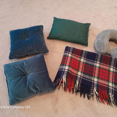 Neck pillow - throw pillows - throw blanket and a queen sized blanket
