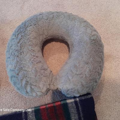 Neck pillow - throw pillows - throw blanket and a queen sized blanket