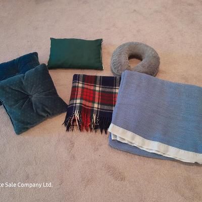 Neck pillow - throw pillows - throw blanket and a queen sized blanket