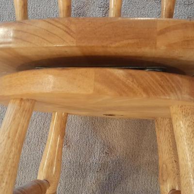 Two nice oak high back swivel bar stools