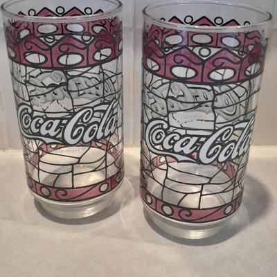Two Coca Cola glasses - Coke Glass Tumbler Coca Cola Stained Glass Design Hardees