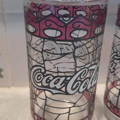 Two Coca Cola glasses - Coke Glass Tumbler Coca Cola Stained Glass Design Hardees