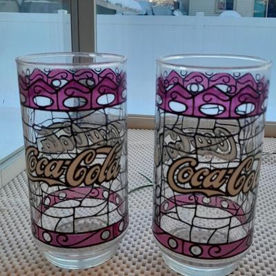Two Coca Cola glasses - Coke Glass Tumbler Coca Cola Stained Glass Design Hardees