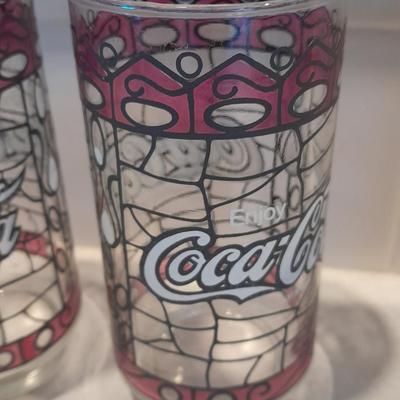 Two Coca Cola glasses - Coke Glass Tumbler Coca Cola Stained Glass Design Hardees