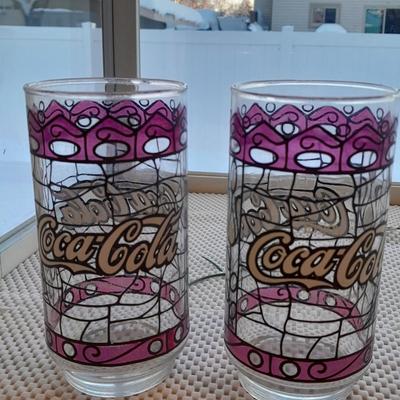 Two Coca Cola glasses - Coke Glass Tumbler Coca Cola Stained Glass Design Hardees