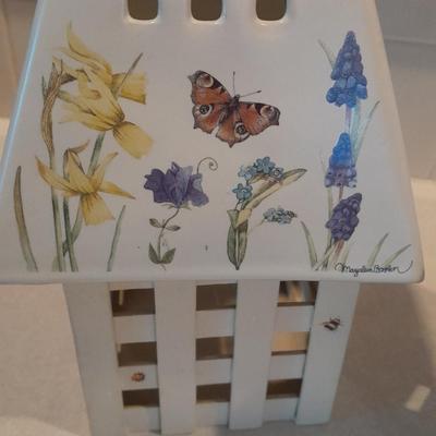 Two matching HALLMARK Marjolein Bastin large jar candle shades - Natures Sketchbook Flowers