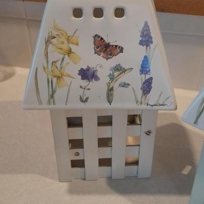 Two matching HALLMARK Marjolein Bastin large jar candle shades - Natures Sketchbook Flowers