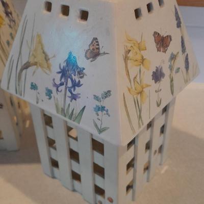 Two matching HALLMARK Marjolein Bastin large jar candle shades - Natures Sketchbook Flowers