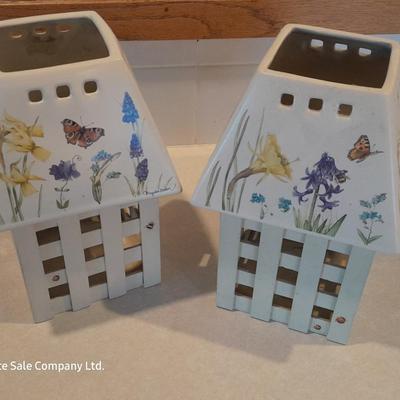 Two matching HALLMARK Marjolein Bastin large jar candle shades - Natures Sketchbook Flowers