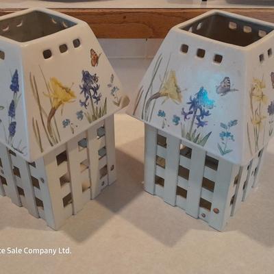 Two matching HALLMARK Marjolein Bastin large jar candle shades - Natures Sketchbook Flowers