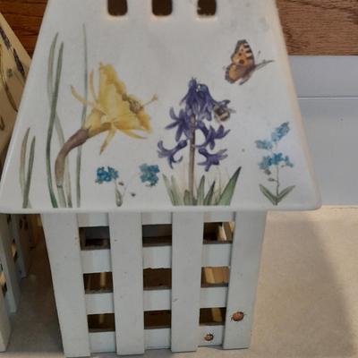 Two matching HALLMARK Marjolein Bastin large jar candle shades - Natures Sketchbook Flowers