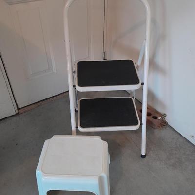 Folding two - step Tricam brand stool and a nice plastic one step stool