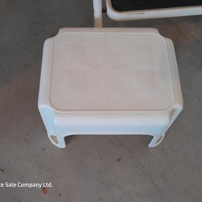 Folding two - step Tricam brand stool and a nice plastic one step stool