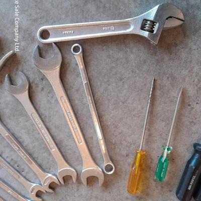 Assortment of hand tools - screwdrivers - hammer - wrenches and more