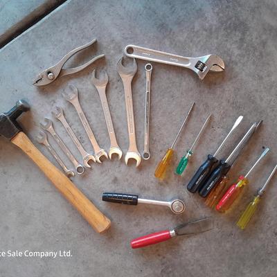 Assortment of hand tools - screwdrivers - hammer - wrenches and more