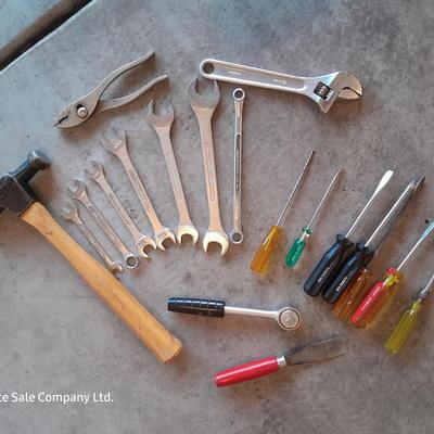 Assortment of hand tools - screwdrivers - hammer - wrenches and more