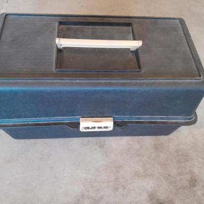 Plastic toolbox with inside tray and tape of all kinds -
