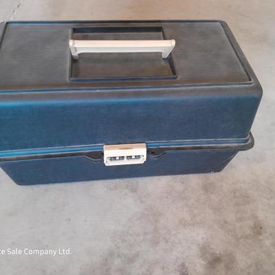 Plastic toolbox with inside tray and tape of all kinds -