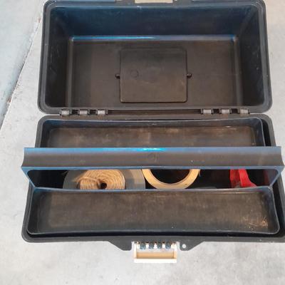 Plastic toolbox with inside tray and tape of all kinds -