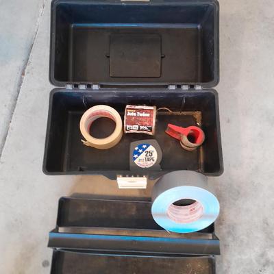 Plastic toolbox with inside tray and tape of all kinds -