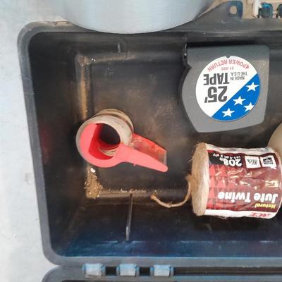 Plastic toolbox with inside tray and tape of all kinds -