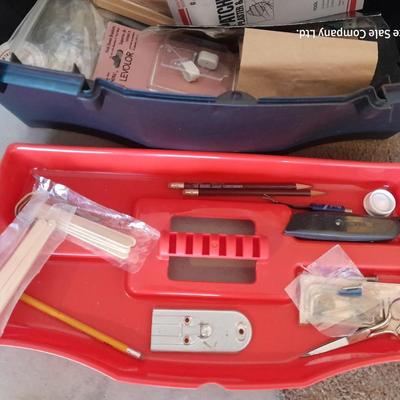 Keter plastic toolbox with inside tray and an assortment of hardware