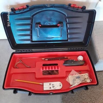 Keter plastic toolbox with inside tray and an assortment of hardware