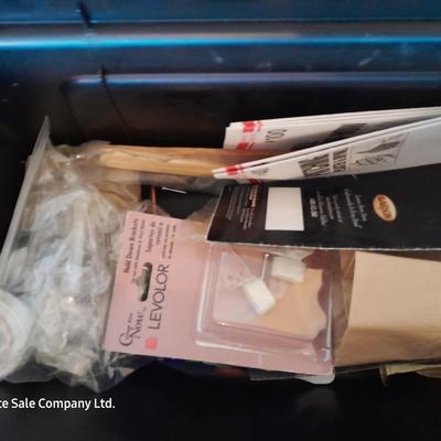 Keter plastic toolbox with inside tray and an assortment of hardware