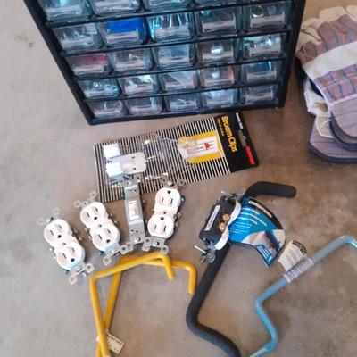 Multi drawer hardware storage with hardware - new gloves and more