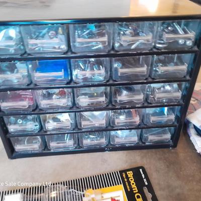 Multi drawer hardware storage with hardware - new gloves and more