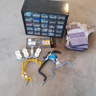 Multi drawer hardware storage with hardware - new gloves and more