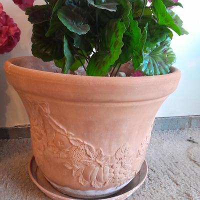 Nice decorative Terra cotta flower pot with faux geraniums